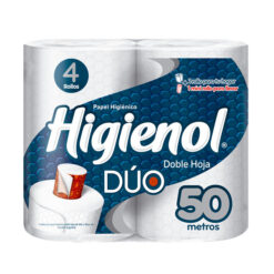 Papel higiénico Higienol Dúo Doble Hoja 50 metros X 4 Rollos