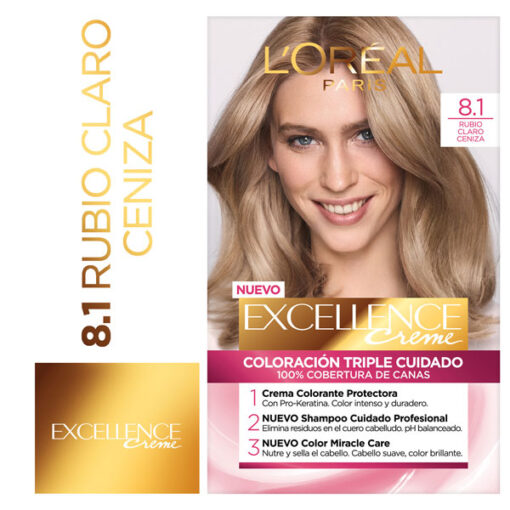 Tintura Permanente en Kit Excellence 8.1 Rubio Claro Ceniza