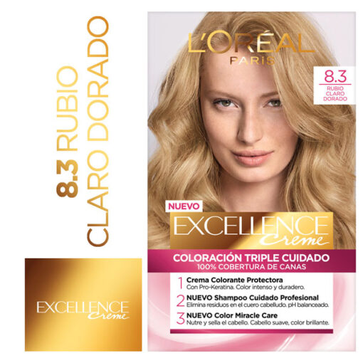 Tintura Permanente en Kit Excellence 8.3 Rubio Claro Dorado