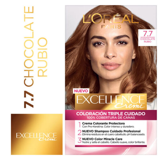 Tintura Permanente en Kit Excellence 7.7 Chocolate Rubio