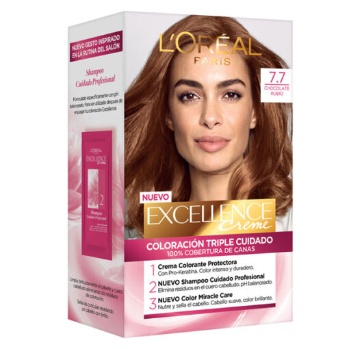 Tintura Permanente en Kit Excellence 7.7 Chocolate Rubio - Imagen 2