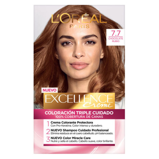 Tintura Permanente en Kit Excellence 7.7 Chocolate Rubio - Imagen 3