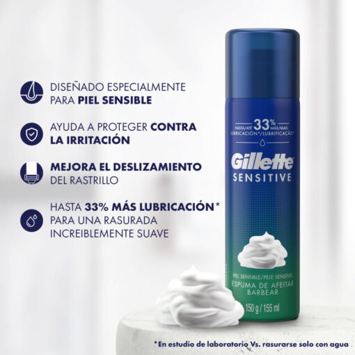 Espuma de Afeitar Gillette Sensitive  X 150 Gr - Imagen 3