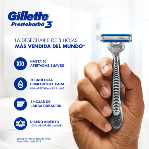 Máquina para afeitar Descartable Gillette Prestobarba 3 X 8 U - Imagen 4