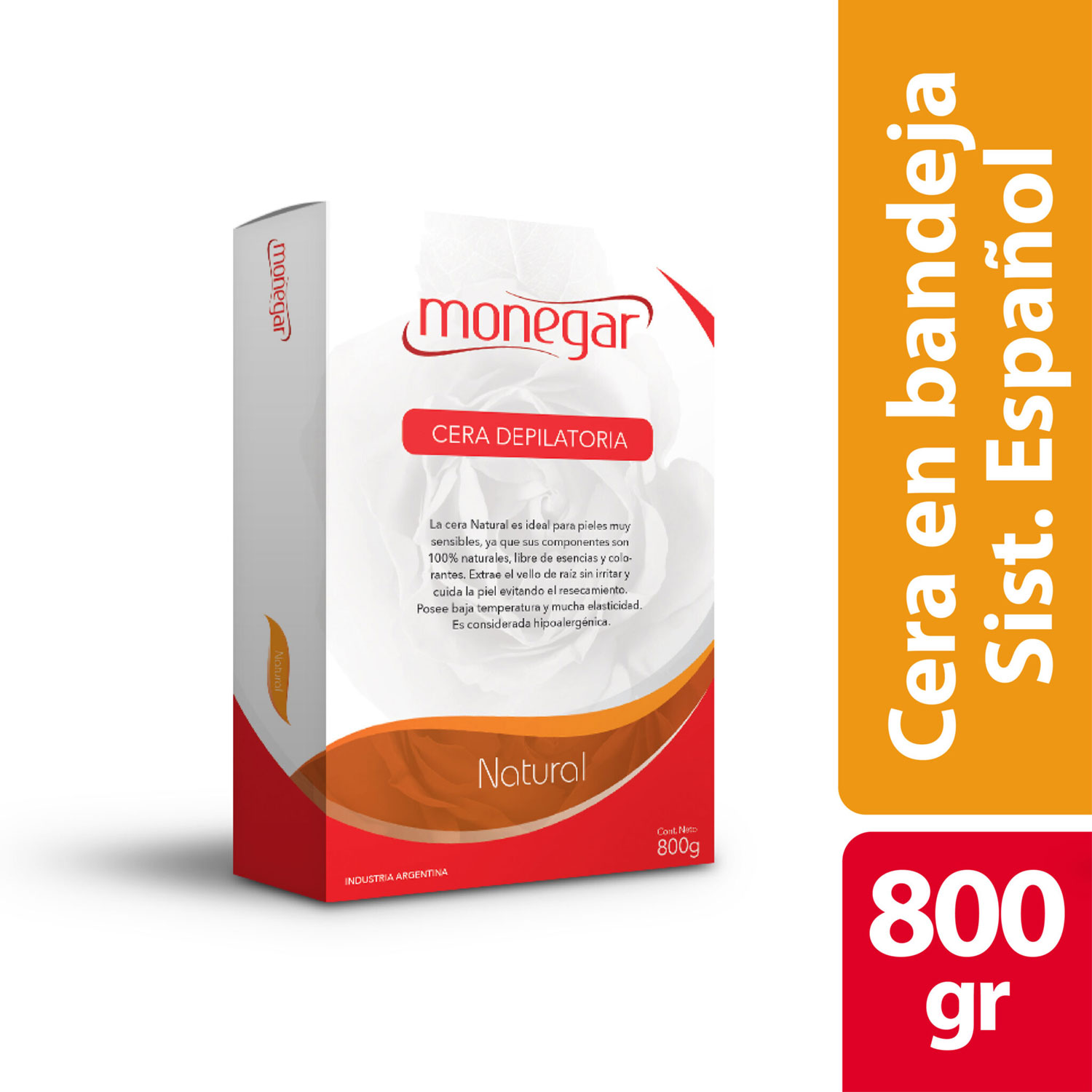 Cera Depilatoria en Bandeja Monegar Natural X 800 Gr - Imagen 2