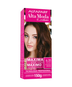 Kit de Tintura Alta Moda Máximo Color 6.35 Rubio Oscuro Dorado Caoba X 150 Gr