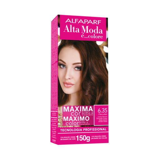 Kit de Tintura Alta Moda Máximo Color 6.35 Rubio Oscuro Dorado Caoba X 150 Gr