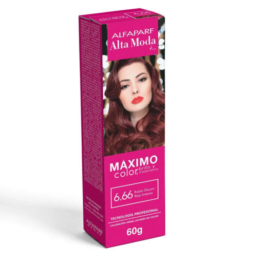 Tintura en Pomo Alta Moda Máximo Color 6.66 Rubio Oscuro Rojo Intenso X 60 Gr