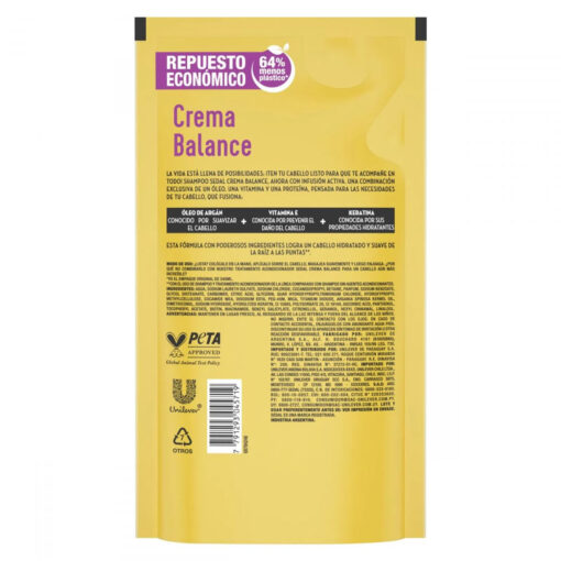 Recarga Económica Shampoo Sedal Crema Balance X 300 Ml - Imagen 2