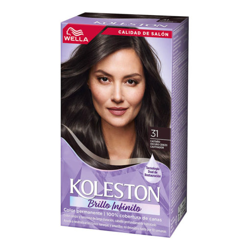 Tintura Permanente en Kit Koleston Brillo Infinito 31 Castaño Oscuro Cenizo Cautivador