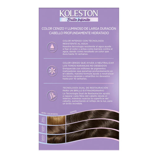 Tintura Permanente en Kit Koleston Brillo Infinito 41 Castaño Medio Cenizo Enigmático - Imagen 2