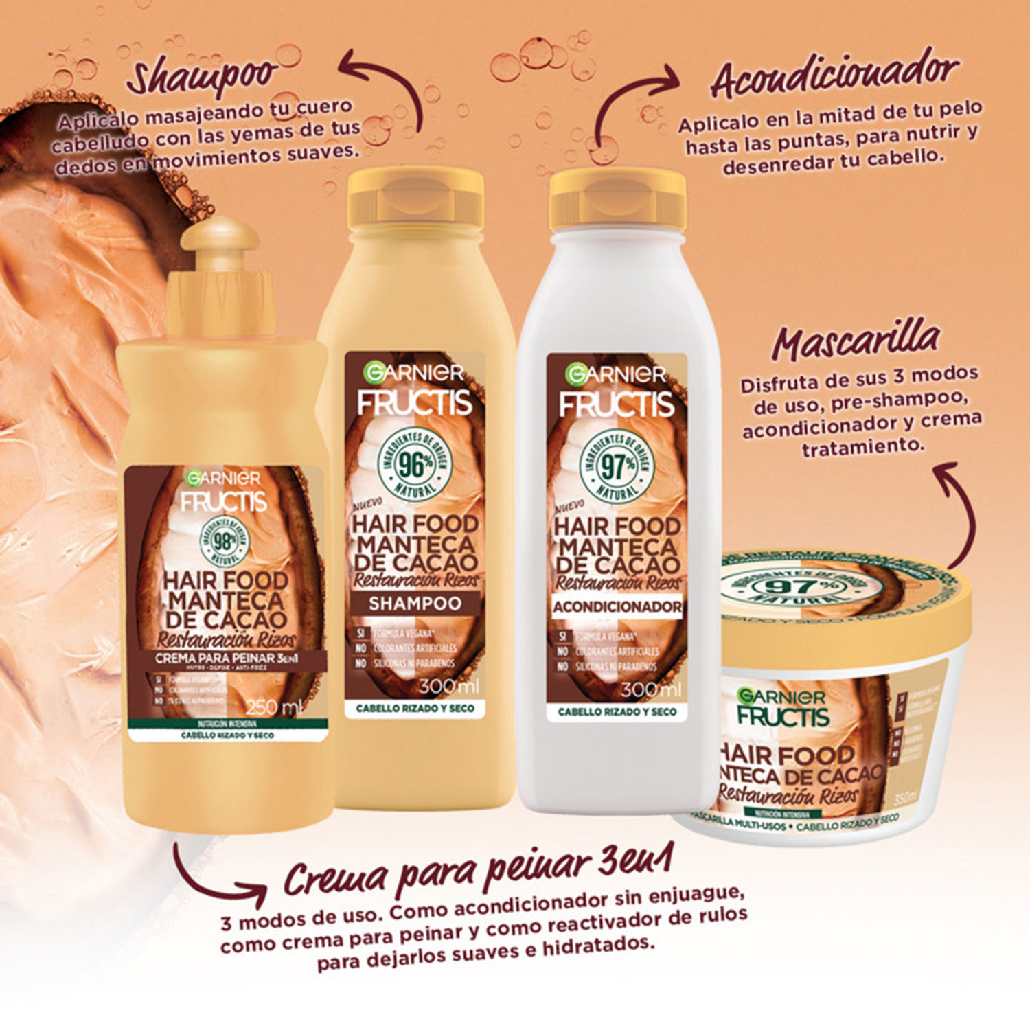 Shampoo Fructis Hair Food Manteca de Cacao X 300 Ml - Imagen 4