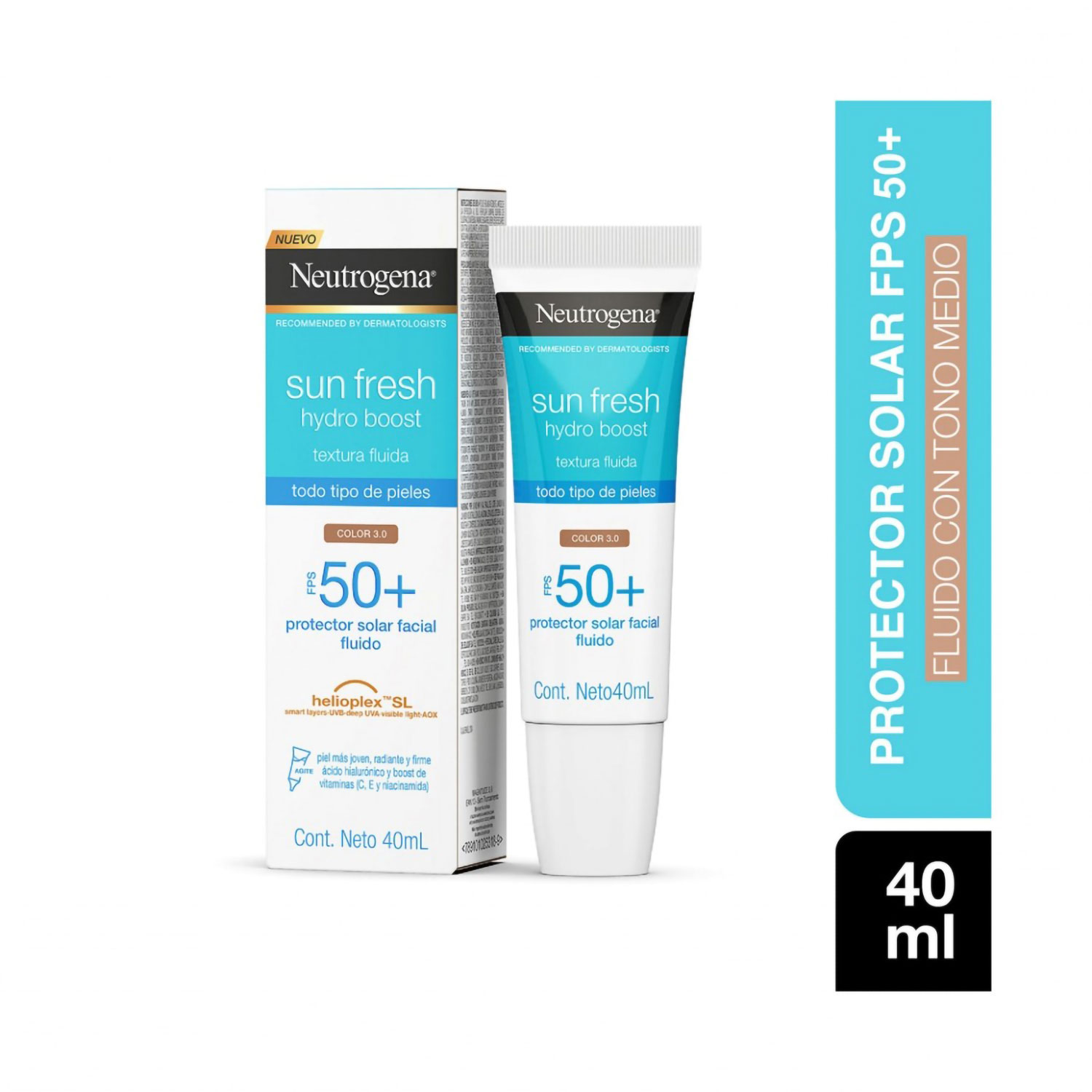 Protector Solar Facial Fluido Neutrogena Hydro Boost FPS +50 Color 3.0 X 40 Ml - Imagen 3