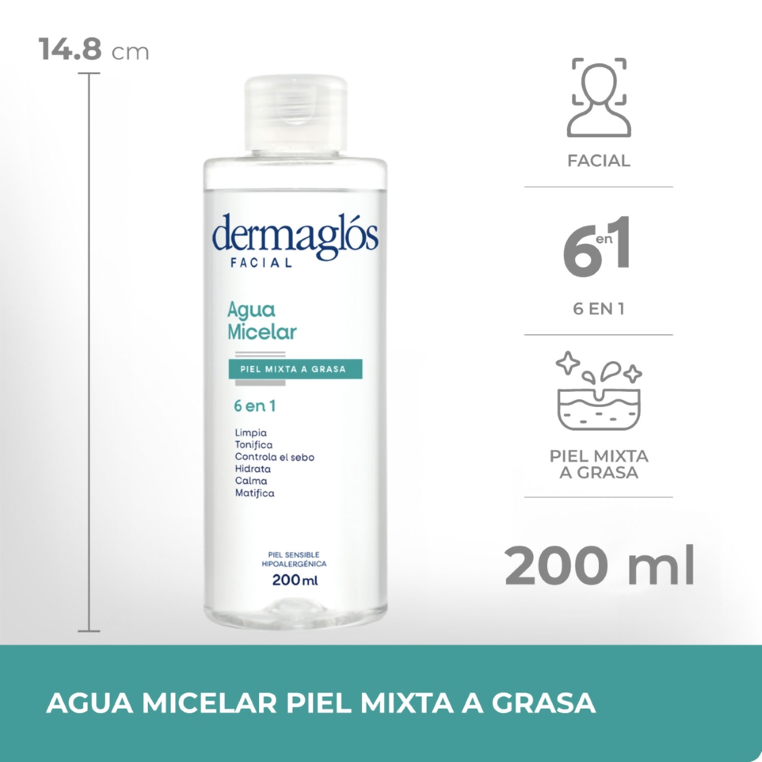 Agua Micelar Dermaglos Piel Mixta a Grasa X 200 Ml - Imagen 3