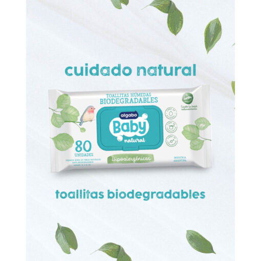 Toallitas Humedas para bebés Algabo Natural Biodegradables X 80 U - Imagen 2