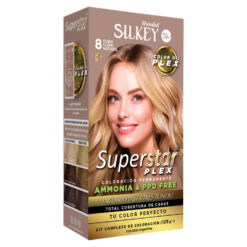 Tintura Permanente En Kit Silkey Superstar Plex 8 Rubio Claro Natural X 1 U