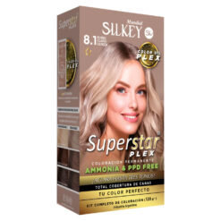 Tintura Permanente En Kit Silkey Superstar Plex 8,1 Rubio Claro Ceniza X 1 U