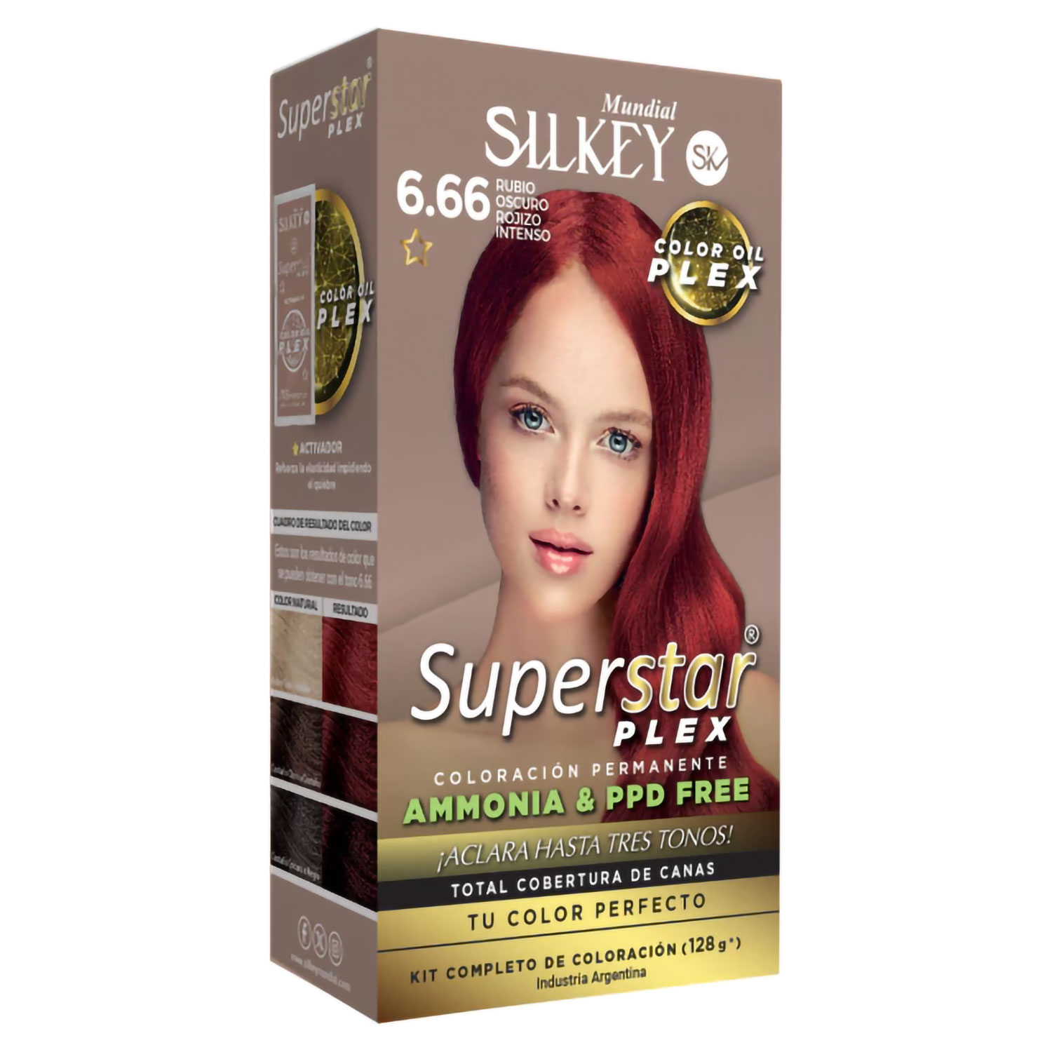 Tintura Permanente En Kit Silkey Superstar Plex 6,66 Rubio Oscuro Rojizo Intenso X 1 U