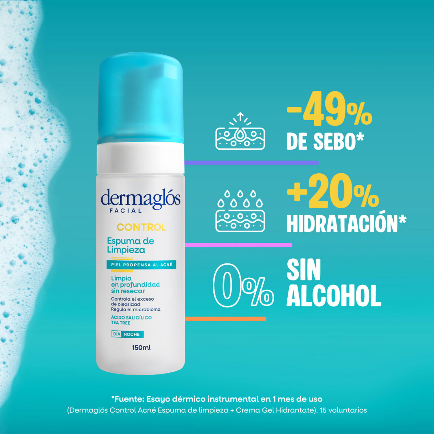 Espuma De Limpieza Dermaglos Control Acne X 150 Ml - Imagen 4