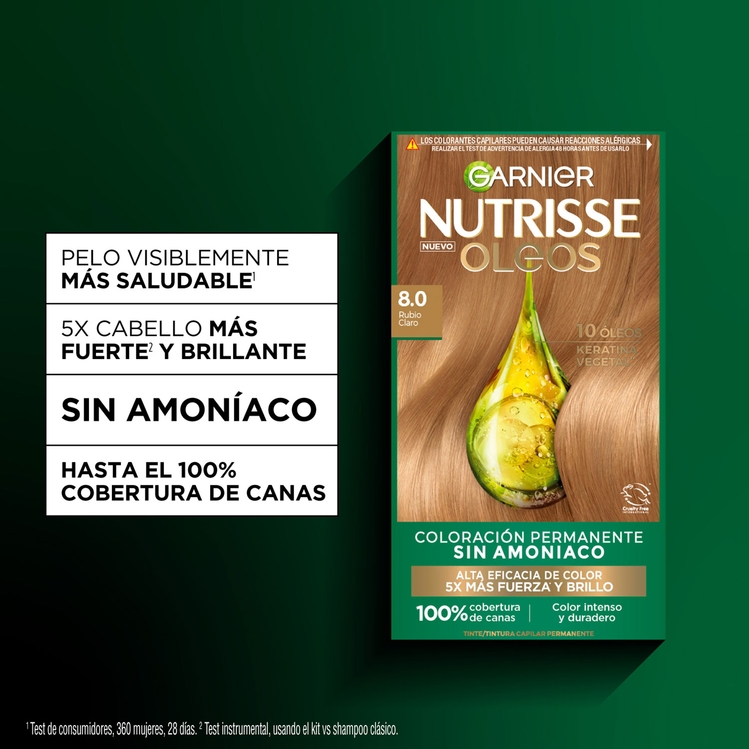 Tintura Permanente en Kit Nutrisse Oleos Sin Amoníaco 8,0 Rubio Claro X 1 U - Imagen 5