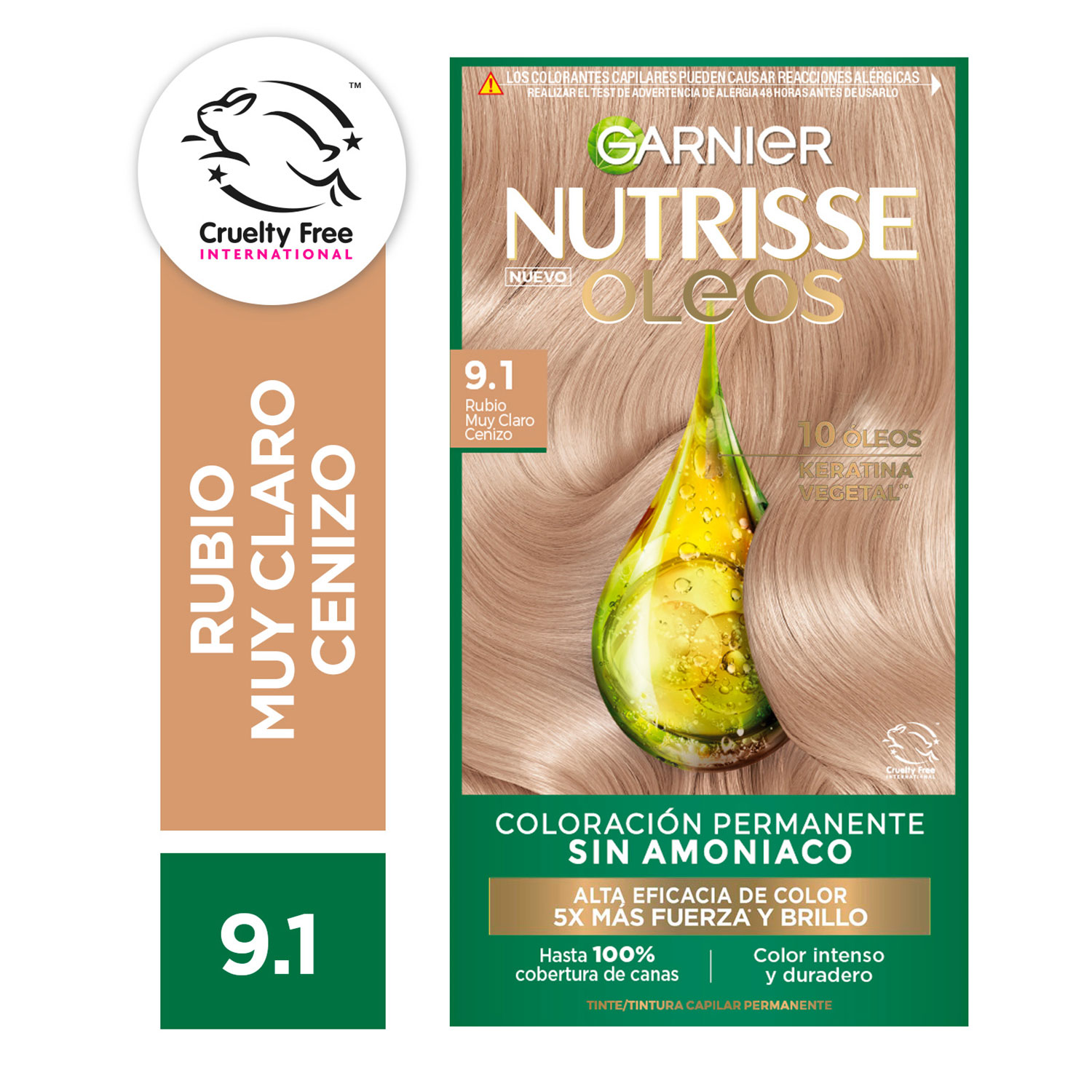 Tintura Permanente en Kit Nutrisse Oleos Sin Amoníaco 9,1 Rubio Cenizo X 1 U - Imagen 2