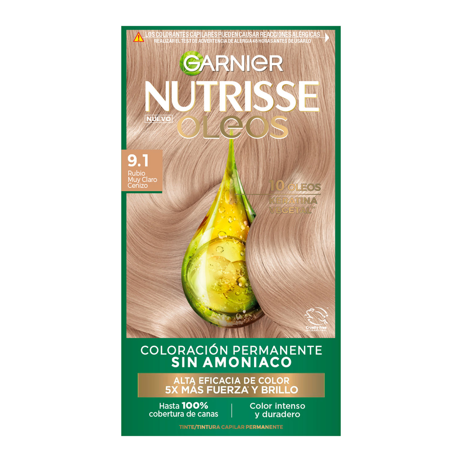 Tintura Permanente en Kit Nutrisse Oleos Sin Amoníaco 9,1 Rubio Cenizo X 1 U - Imagen 3