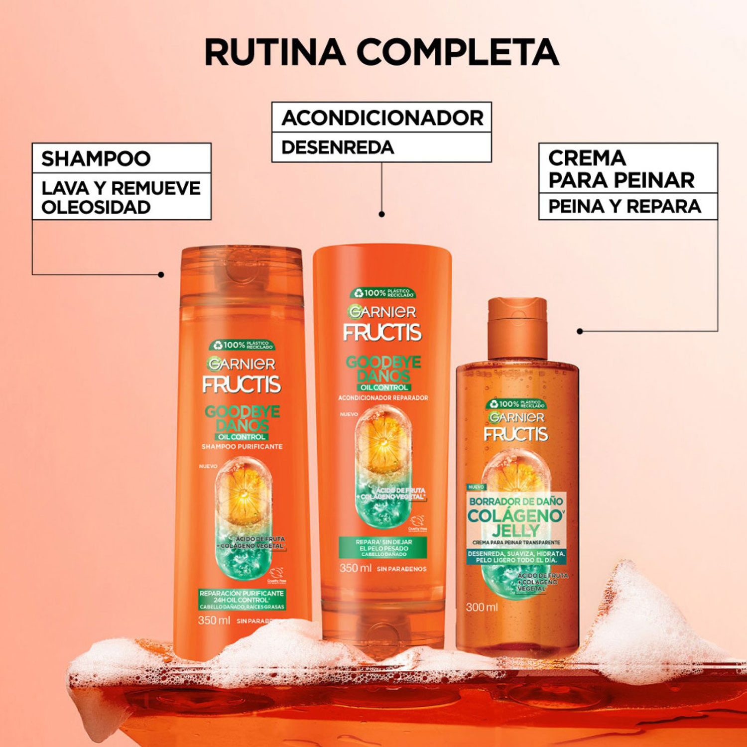 Crema para Peinar Fructis Goodbye Daños Oil Control X 300 Ml - Imagen 7